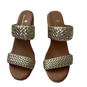 Women's Tommy Bahama Metallic Gold Strappy Wedge Shelly Sandals 8.5M EUC